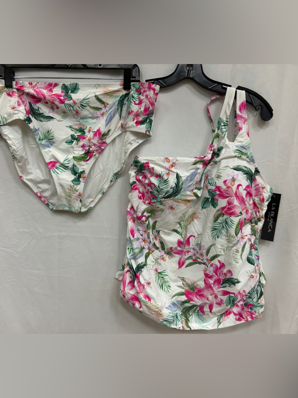 La Blanca White Floral Two-Piece Swim Set - Pink & Green Botanical Print